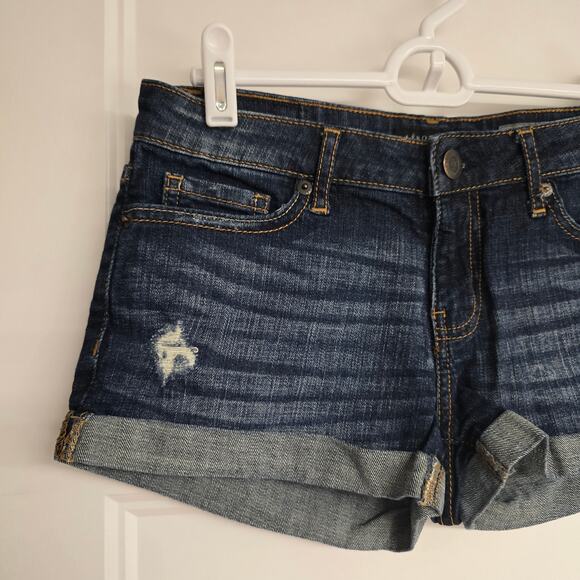 Women's Aeropostale Shorty Darkwash Distressed Denim Cuffed Jean Shorts | Size 2 - Picture 3 of 9